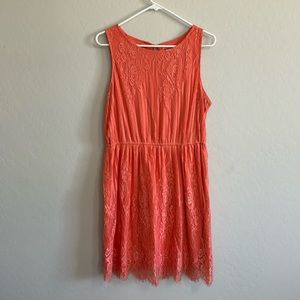Coral, lace dress